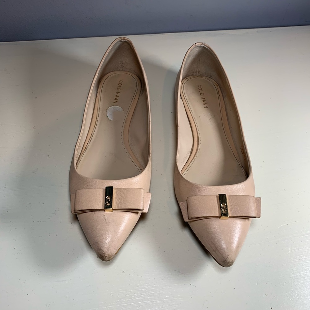 Cole Haan Blush Pink Pointed-Toe Bow Flats